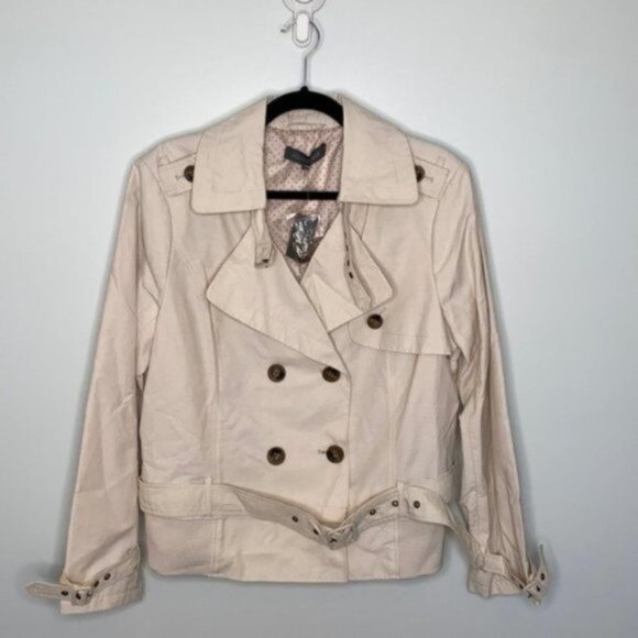 Addition Elle Women Ivory Short Double Breasted Trench Coat Jacket Plus Size X - Picture 1 of 16